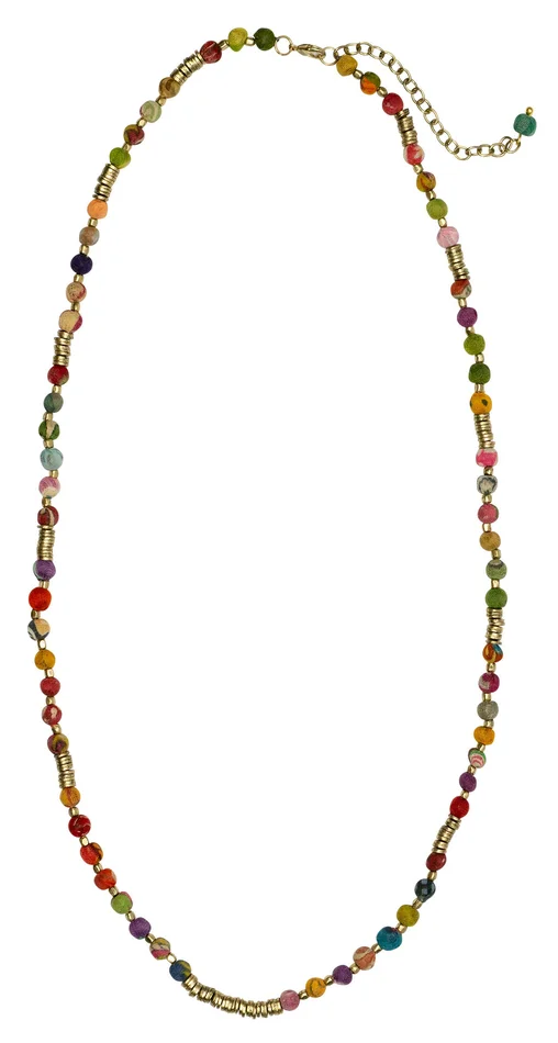 Necklace – Handcrafted Upcycled Cloth Beads 28″