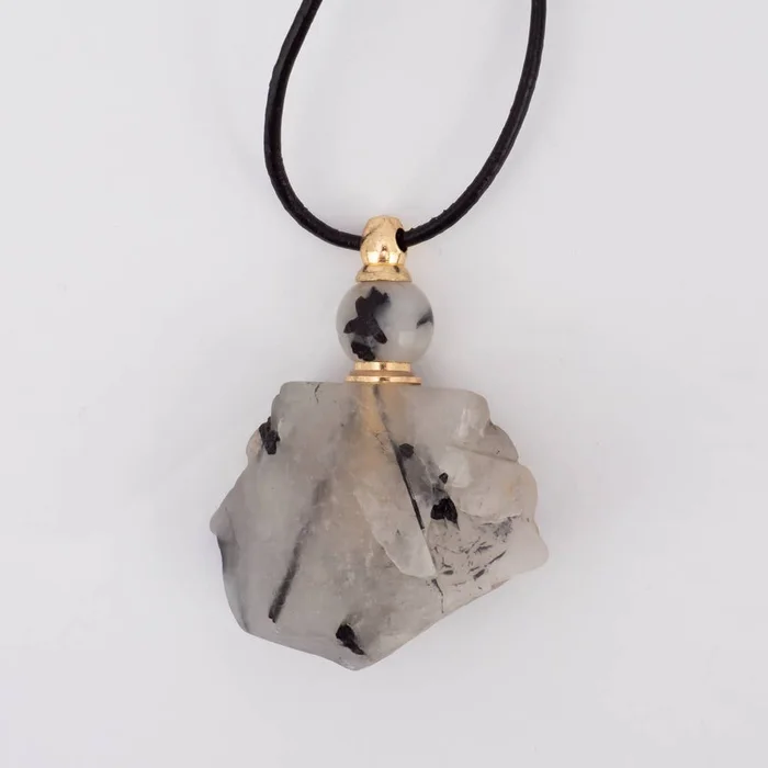 Necklace – Stone Vial – Rutilated Quartz Natural