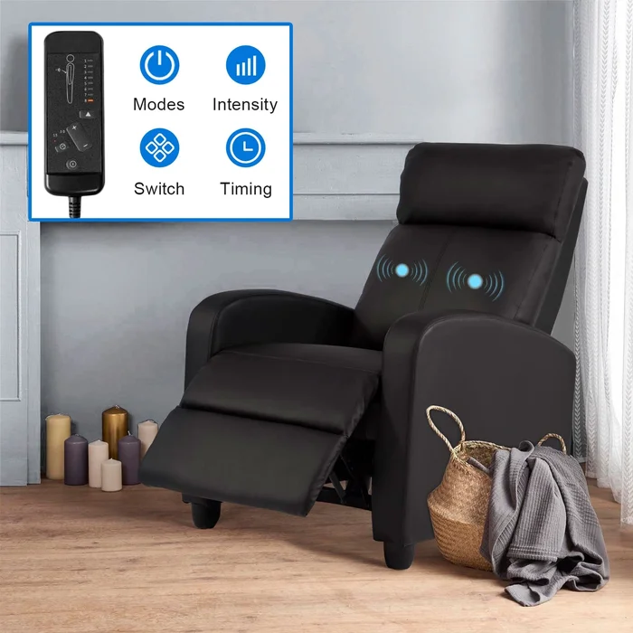 Nell Black 2-Point Massage Recliner Faux Leather Chair by Furniture of America