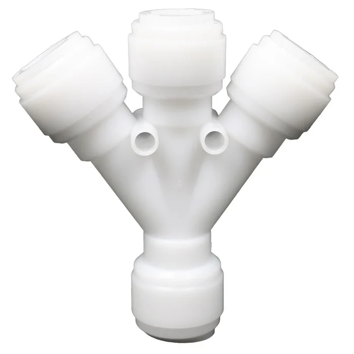 NeoFit Acetal White Three Way Divider 1/2″ tube x 1/2″ tube