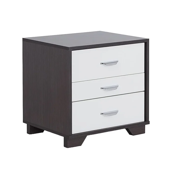 Nightstand with 3 Drawers in White and Black