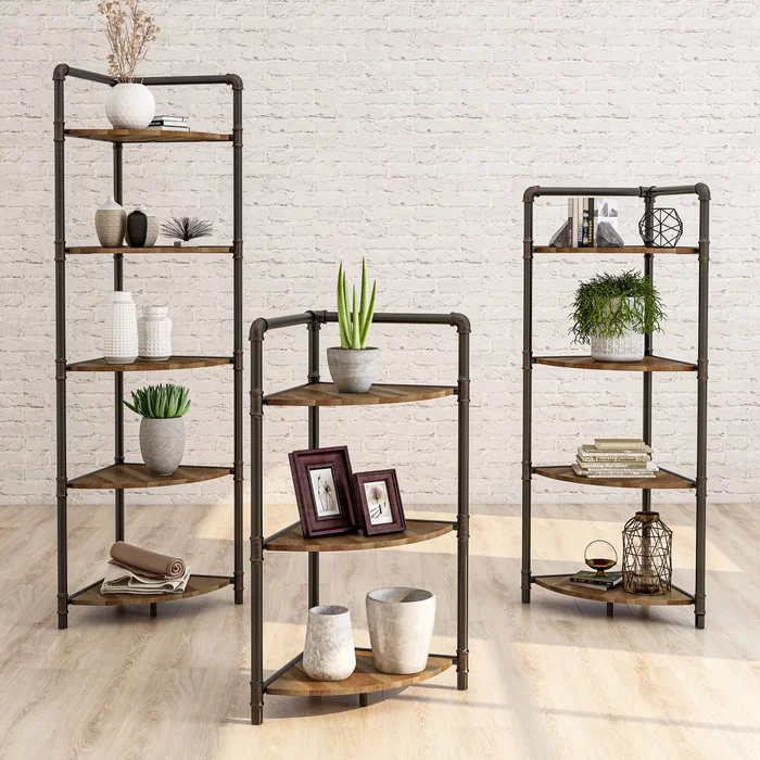 Nixie Rustic Sand Black Open Back Corner Bookcase by Furniture of America