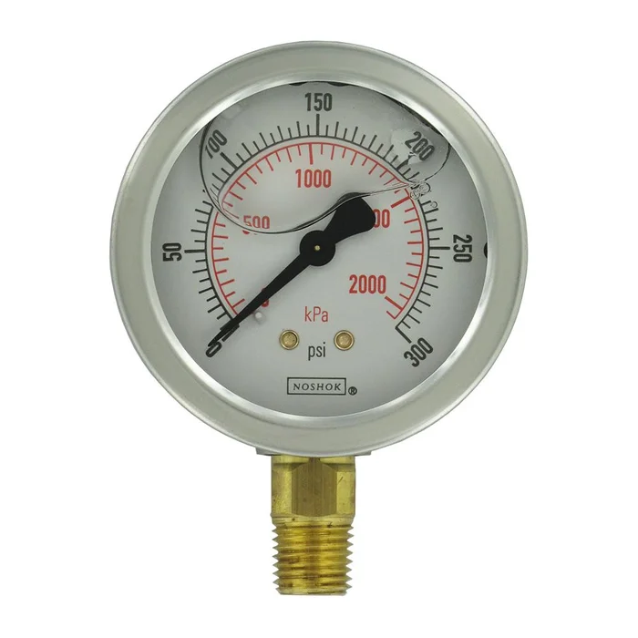 NOSHOK Bottom Mount 2.5″ Water Pressure Gauge 0-300 PSI, SS, 1/4″ NPT