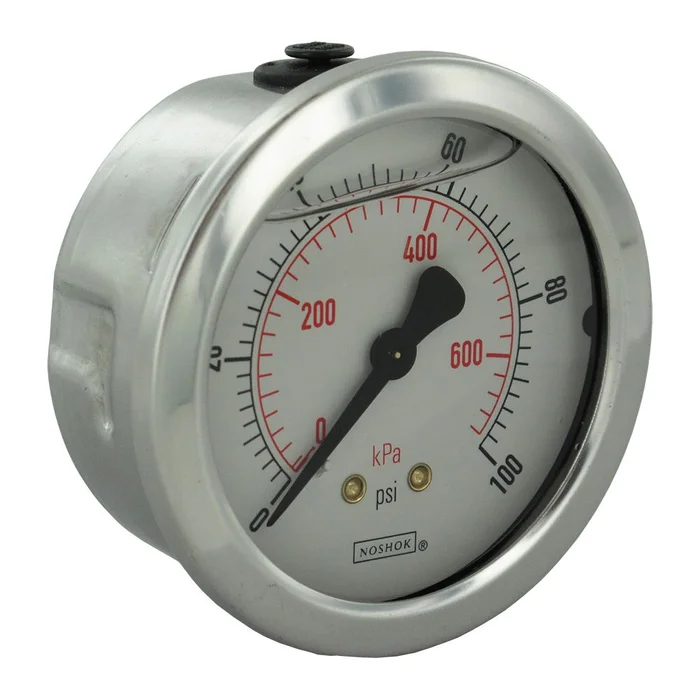 NOSHOK Center Mount 2.5″ Water Pressure Gauge 0-100 PSI, SS, 1/4″ NPT