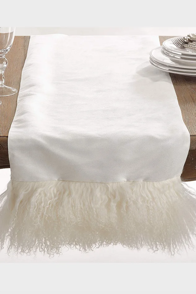 Oblong Mongolian Lamb Fur Runner Ivory