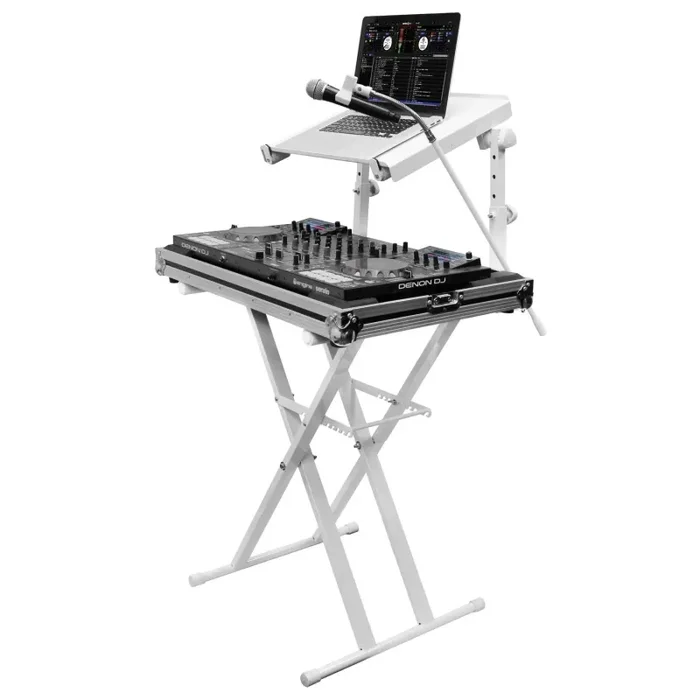 Odyssey LTBXS2MTCPWHT, White Two Tier X-Stand With Mic Boom And Top Shelf