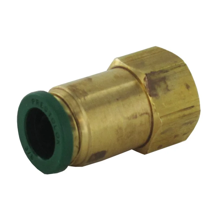 Parker Prestolok Lead-Free Brass Fitting Female Flare – 3/8 QC x 1/4 FFL – Tarnished Condition