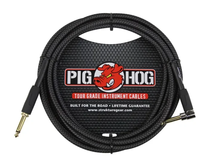 PigHog PCH10BKR Vintage-Series Instrument Cable-10-ft Right Angle – Black