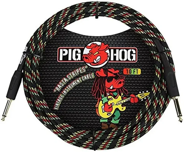PigHog PCH10RA 1/4 to 1/4 Rasta Stripes Instrument Cable, 10 feet