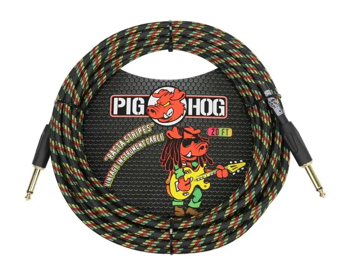 PigHog PCH20RA, “Rasta Stripes” Instrument Cable – 20 Ft