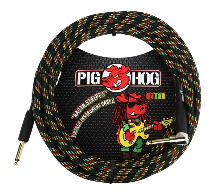 PigHog PCH20RAR, Rasta Stripes Instrument Cable with Angled End – 20 Foot Sale