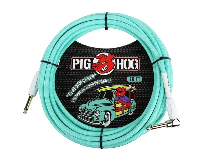 PigHog PCH20SGR Vintage Series 20ft Woven Instrument Cable – Seafoam Green