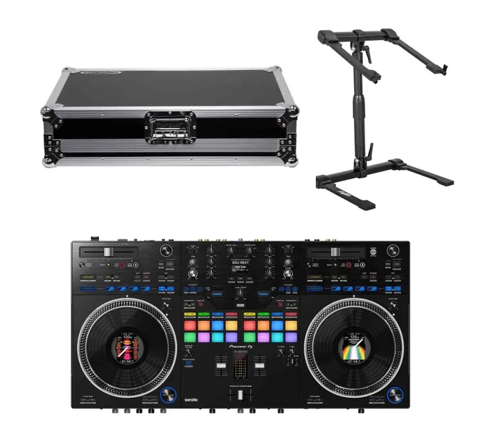 Pioneer DDJ-REV7, 2-Channel DJ Controller Package with Odyssey Flight Case and Headliner Laptop Stand Online now