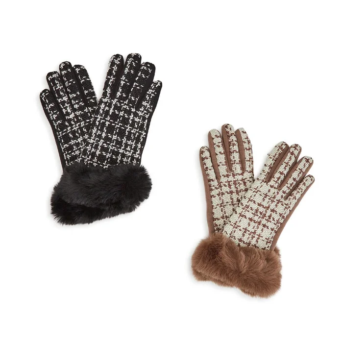 Plaid Glove With Faux Fur Cuff, Assorted