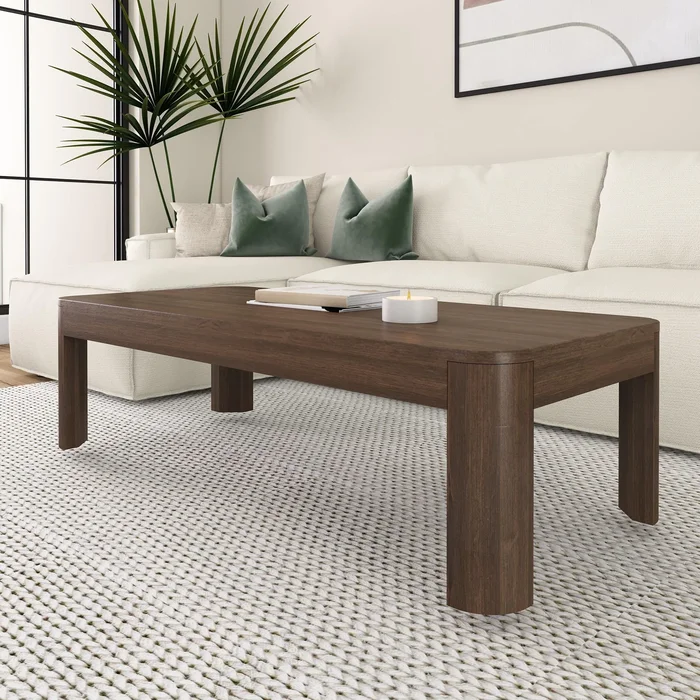 Plank and Beam Contour Curved Rectangular Coffee Table – 54″