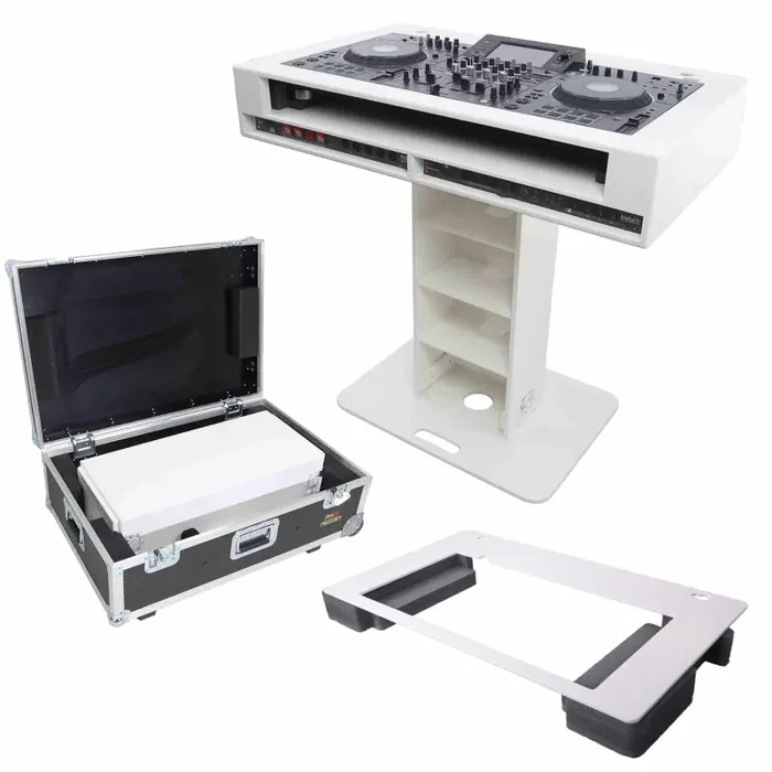 ProX Rev7 Control Tower Podium with 2x1U Rack Case DJ Package – White Hot on Sale
