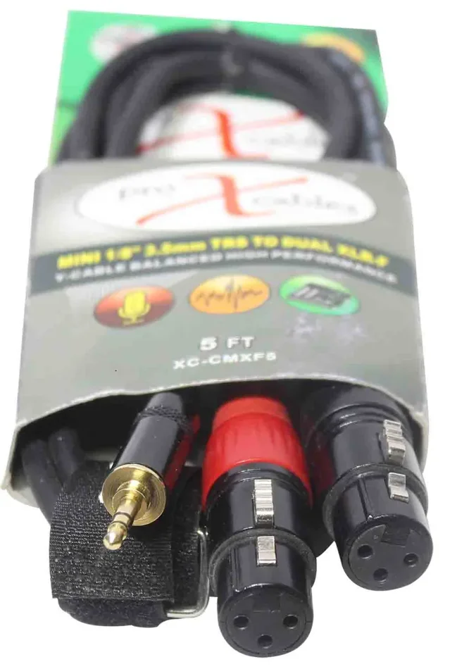 Prox XC-CMXF5 Unbalanced 3.5mm Mini TRS-M to Dual XLR-F High Performance Audio Y Cable – 5 Feet
