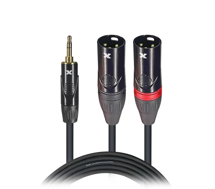 Prox XC-CMXM5, 3.5mm Mini TRS-M to Dual XLR3-M High Performance Audio Y Cable – 5 Feet