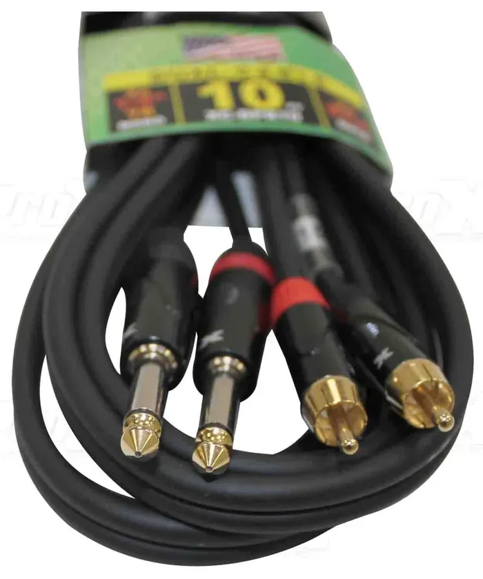 Prox XC-DPR10 Unbalanced Dual 1/4″ TS-M to Dual RCA-M High Performance Audio Cable – 10 Feet