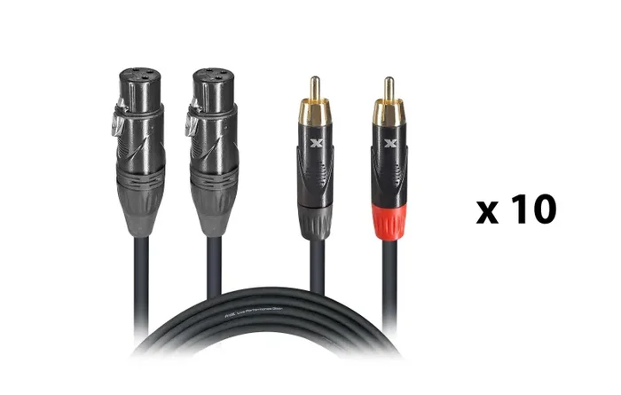 ProX XC-DRXF03 X10, DJ Package High Performance Dual Cable RCA Male to Dual XLR Female Cable in 3 Feet – Set of 10