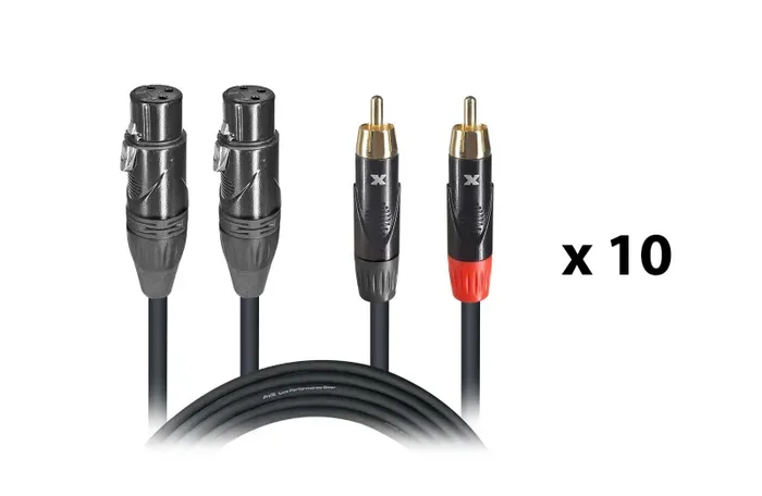 ProX XC-DRXF05 X10, DJ Package High Performance Dual Cable RCA Male to Dual XLR Female Cable in 5 Feet – Set of 10