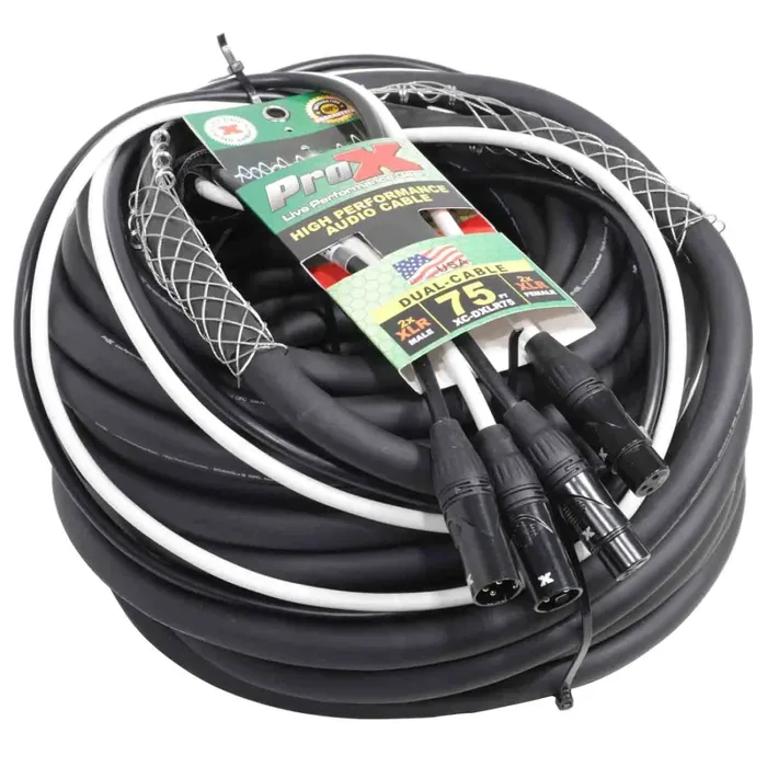 ProX XC-DXLR75 Balanced Dual XLR-M to Dual XLR-F High Performance Audio Cable – 75 Feet