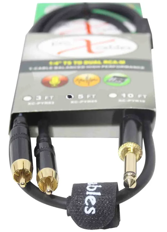Prox XC-PYR05 Unbalanced 1/4″ TS-M to Dual RCA-M High Performance Audio Y Cable – 5 Feet