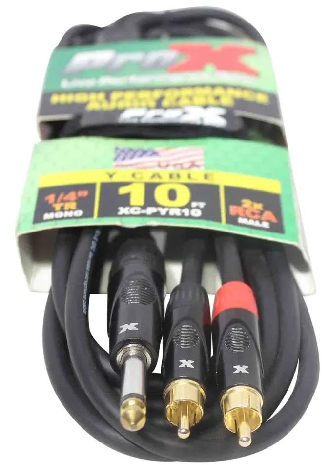 Prox XC-PYR10 Unbalanced 1/4″ TS-M to Dual RCA-M High Performance Audio Y Cable – 10 Feet Supply