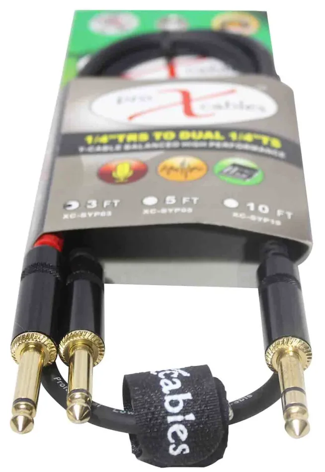Prox XC-SYP03 Unbalanced TRS-M Stereo to Dual TS-M High Performance Audio Y Cable – 3 Feet