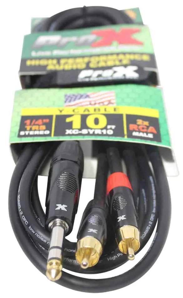 Prox XC-SYR10 Unbalanced 1/4″ TRS-M to Dual RCA-M High Performance Audio Cable – 10 Feet
