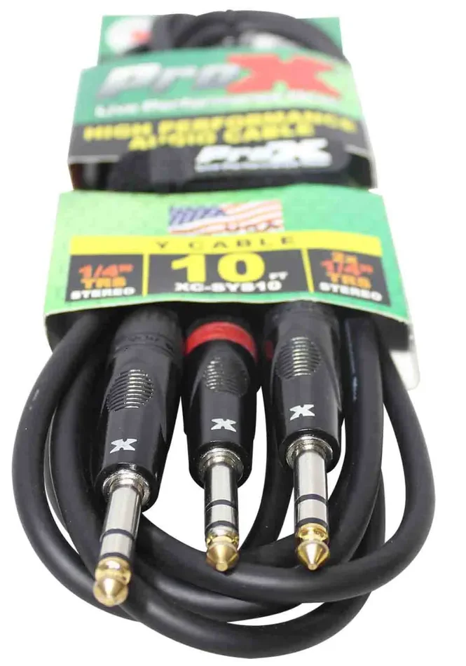 Prox XC-SYS10 1/4″ TRS-M to Dual 1/4″ TRS-M High Performance Audio Cable – 10 Feet