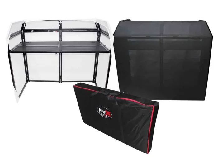 ProX XF-MESA-MK2 DJ Facade Table Station with White & Black Scrims and Padded Carry Bag