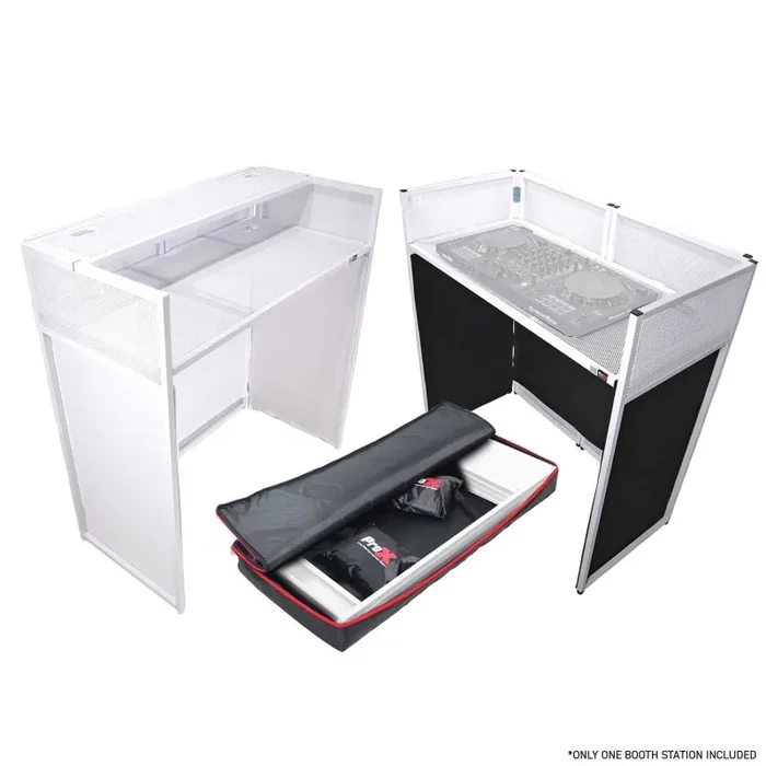 ProX XF-VISTA WH VISTA White DJ Booth Facade Table Station with White/Black Scrim Kit and Padded Travel Bag Online