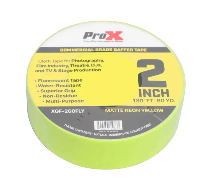 ProX XGF-260FLY, 2 Inch 60YD Fluorescent Yellow Commercial Grade Gaffer Tape – 180Ft