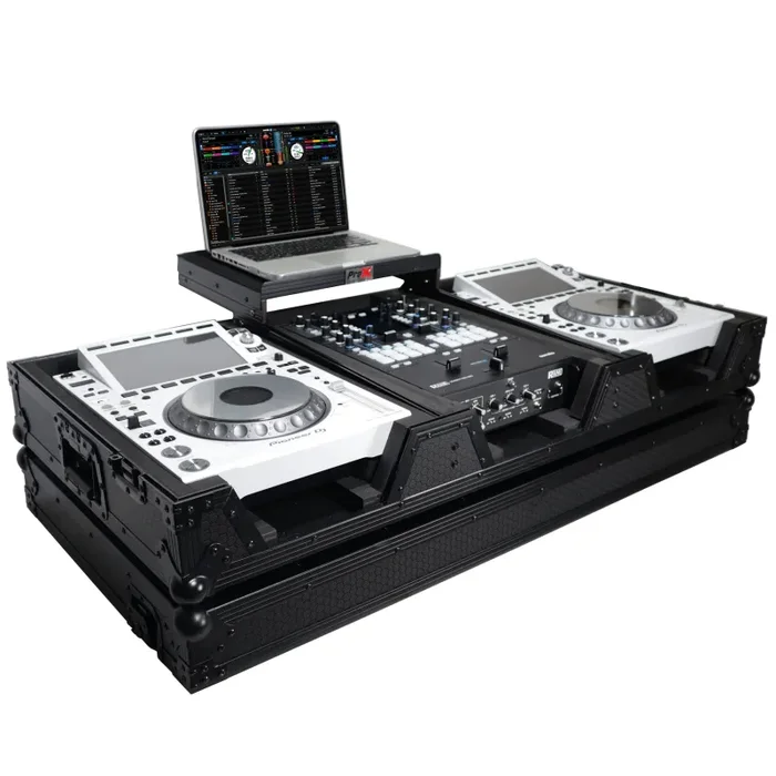 ProX XS-CDM3000WLTBL, DJ Coffin Case for Pioneer 2X CDJ-3000 CD and DJM-900NXS2 Mixer W/Wheels & Laptop Shelf – Black on Black