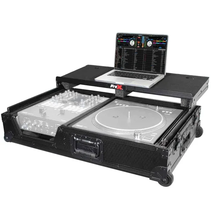 ProX XS-TMC1012WLTBL DJ Flight Case For Single Turntable and Mixer – Black on Black