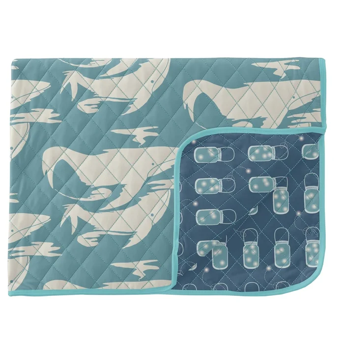 Quilted Toddler Blanket – Glacier Cloud Whales with Twilight Fireflies