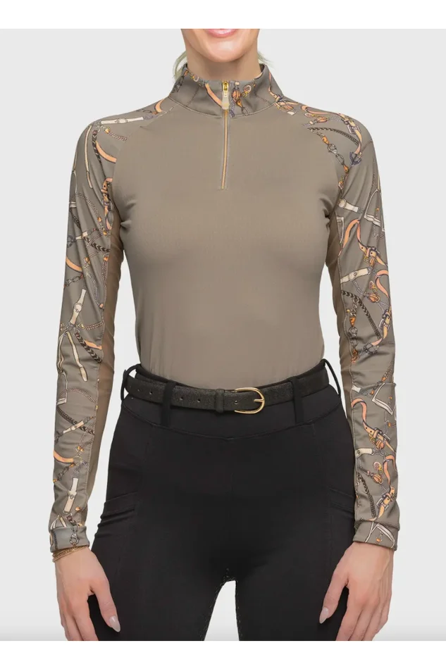 RAGLAN TAUPE BELTS 1/4 ZIP SHIRT(LONG SLEEVE)