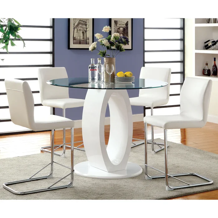 Raji Contemporary Wood Pedestal Base 5-Piece Counter Height Dining Set by Furniture of America