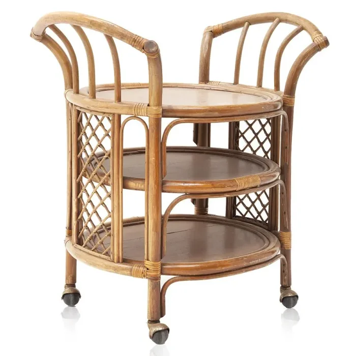 Rattan 3-Tier Rolling Bar Cart