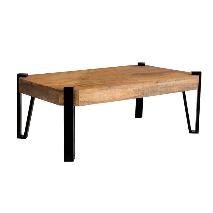 Rectangular Wood Coffee Table with Metal Legs in Natural and Matte Black