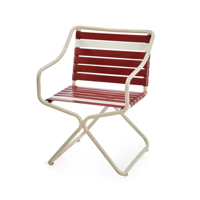 Red & White Vinyl Strap Outdoor Arm Chair Online Sale