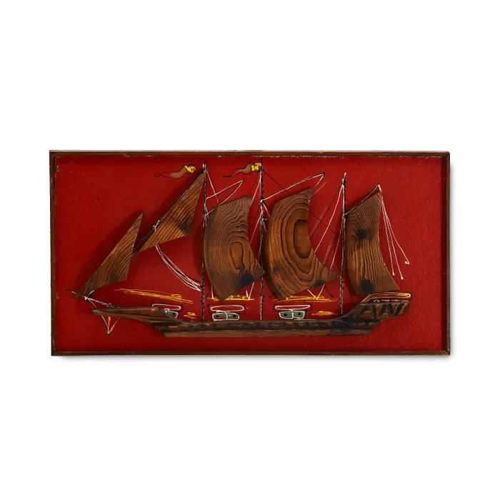 Red and Wood Three Dimensional Ship Wall Art