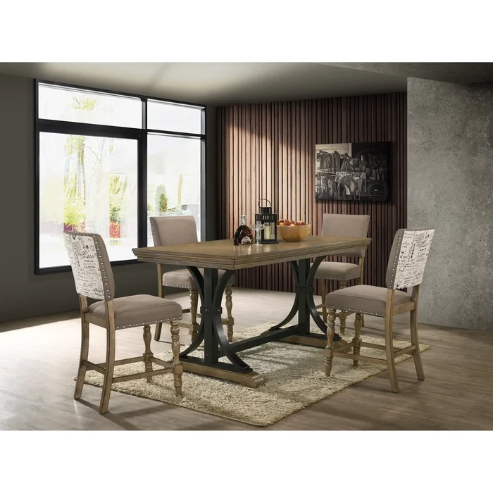Roundhill Furniture Birmingham 5-piece Driftwood Finish Table with Nail Head Chairs Counter Height Dining Set
