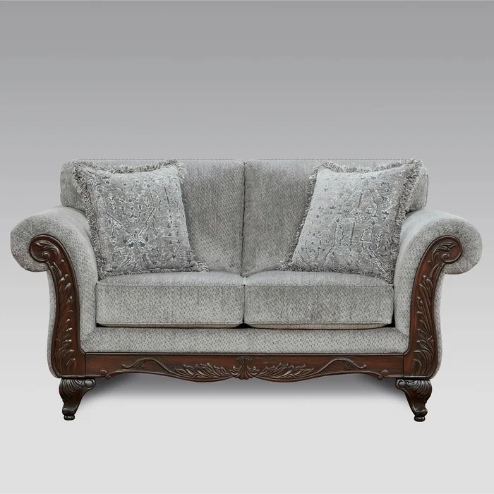 Roundhill Furniture Hernen Carved Wood Frame Loveseat