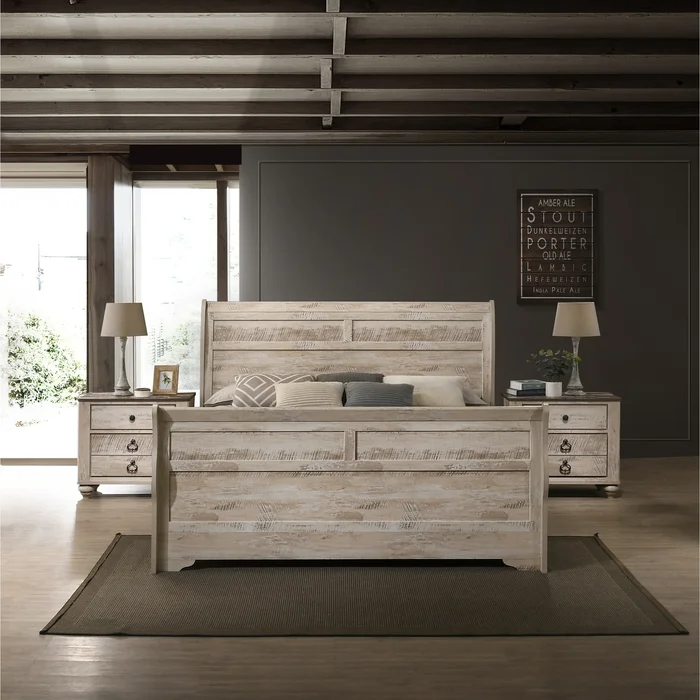 Roundhill Furniture Imerland Contemporary White Wash Finish 3-Piece Bedroom Set