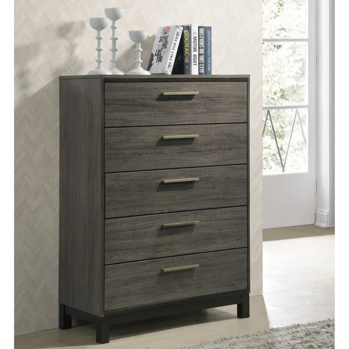 Roundhill Furniture Ioana 187 Antique Grey Finish Wood 5 Drawers Chest