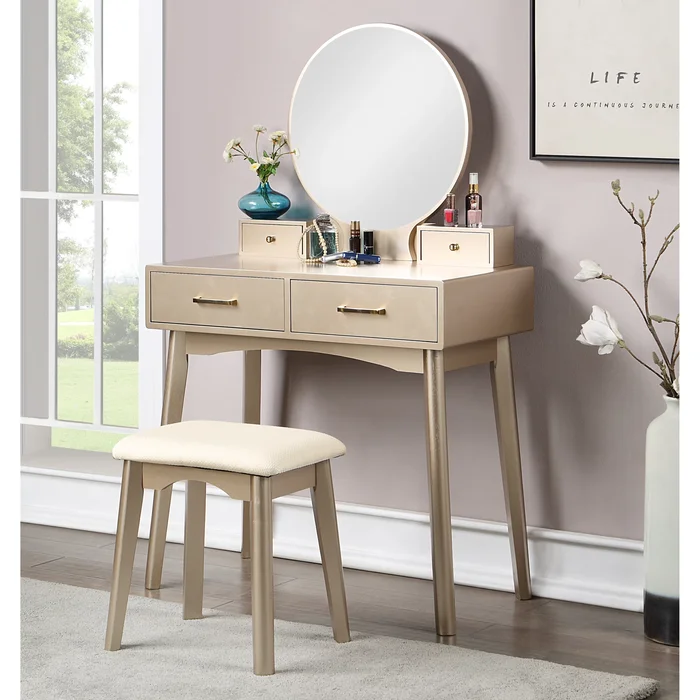 Roundhill Furniture Liannon Contemporary Wood Vanity and Stool Set