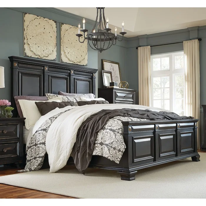 Roundhill Furniture Renova Vintage Black Wood Panel Bed