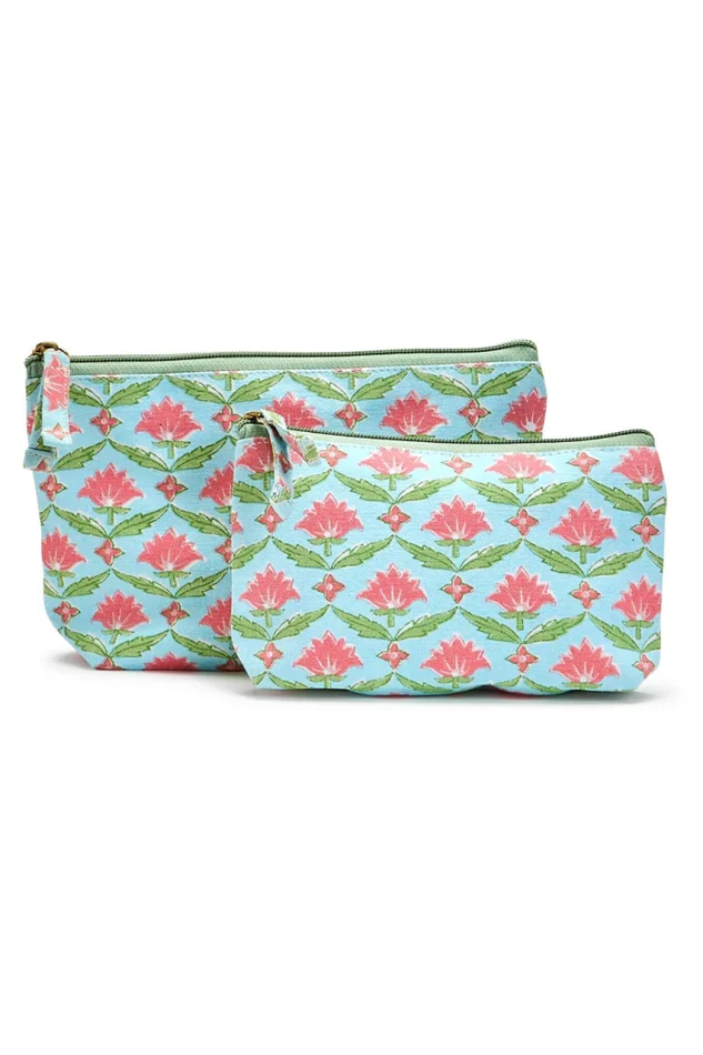 S/2 FLORAL BLOCK PRINT MULTIPURPOSE POUCHES
